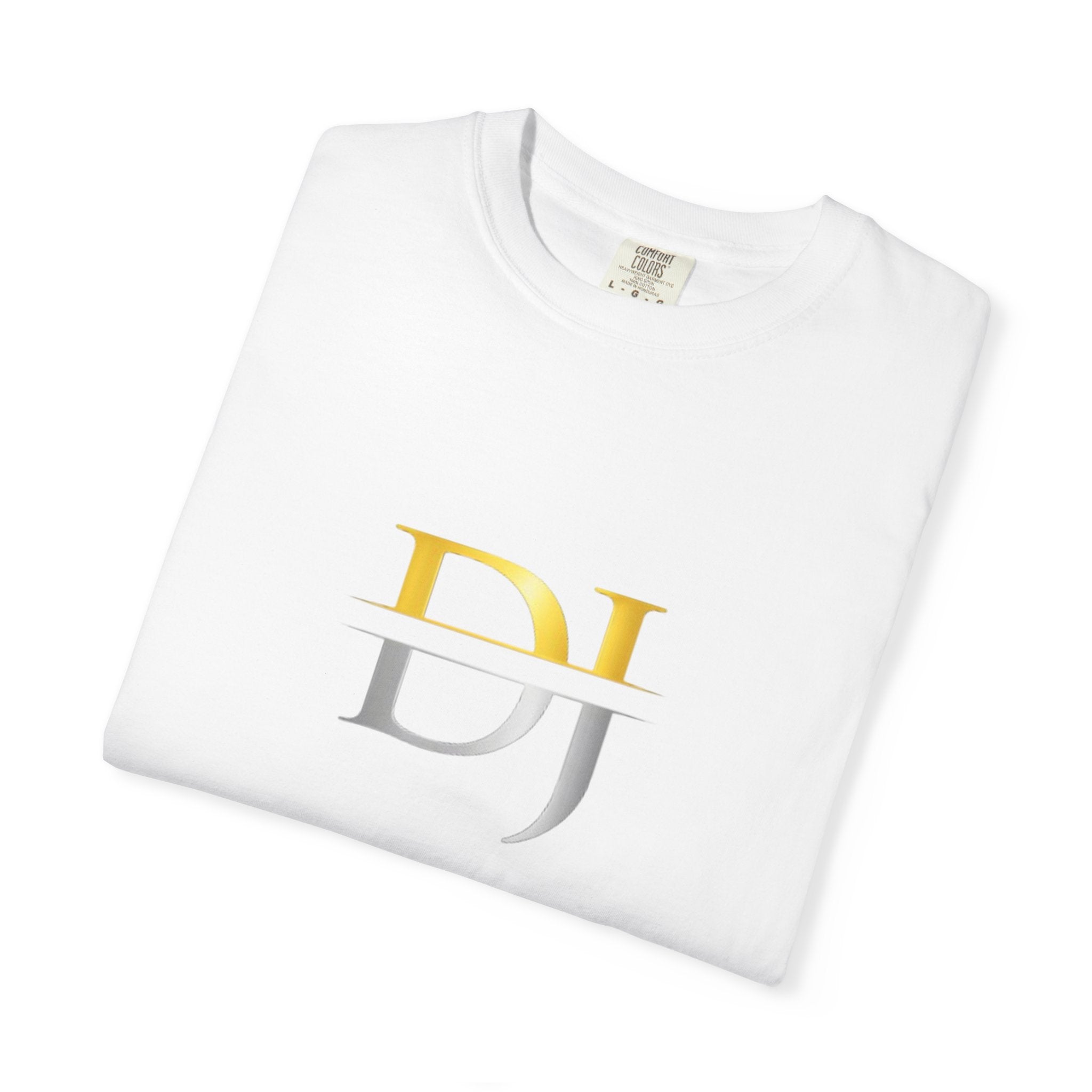 DJ Monogram T-Shirt — Minimalist Gold & Silver Initials Tee