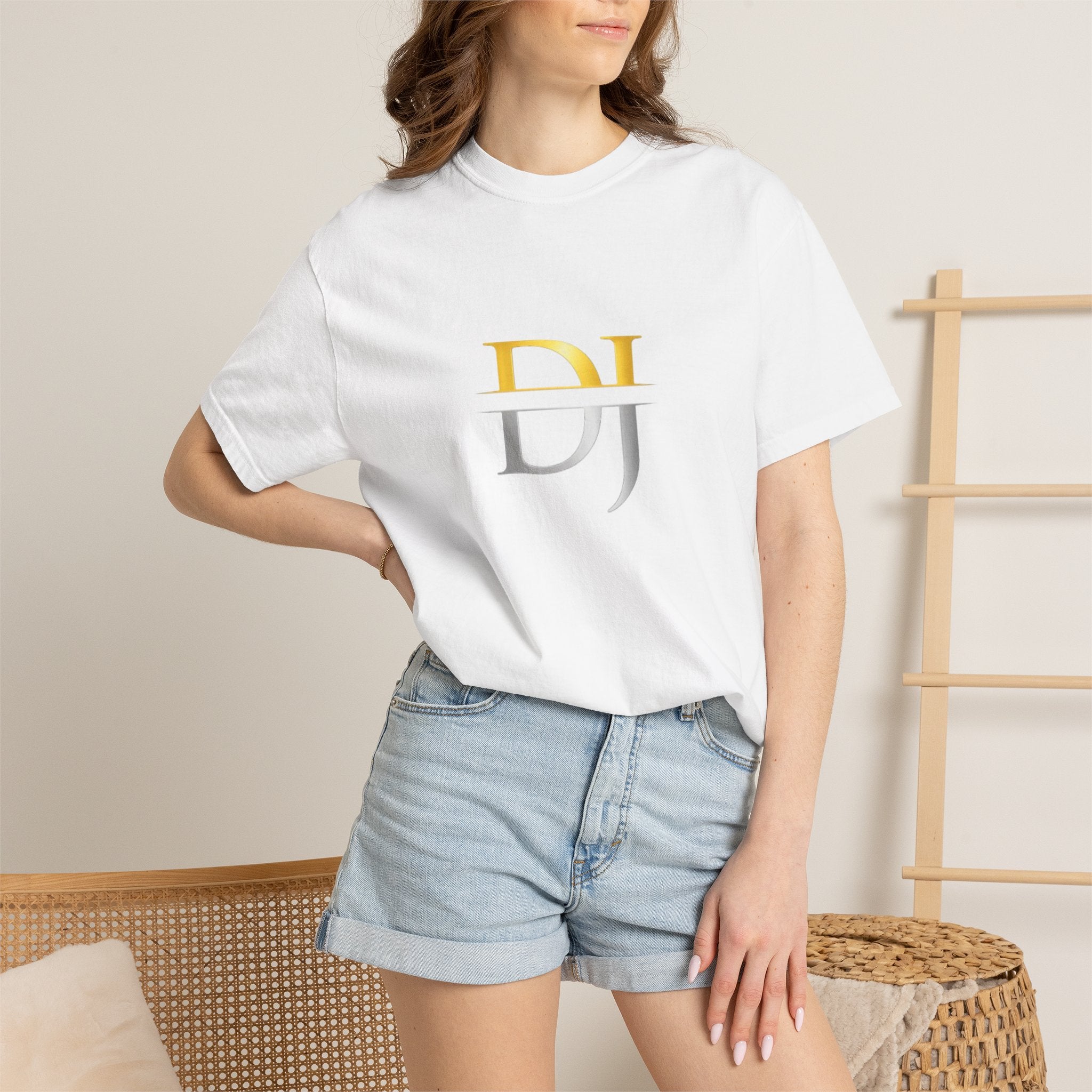 DJ Monogram T-Shirt — Minimalist Gold & Silver Initials Tee